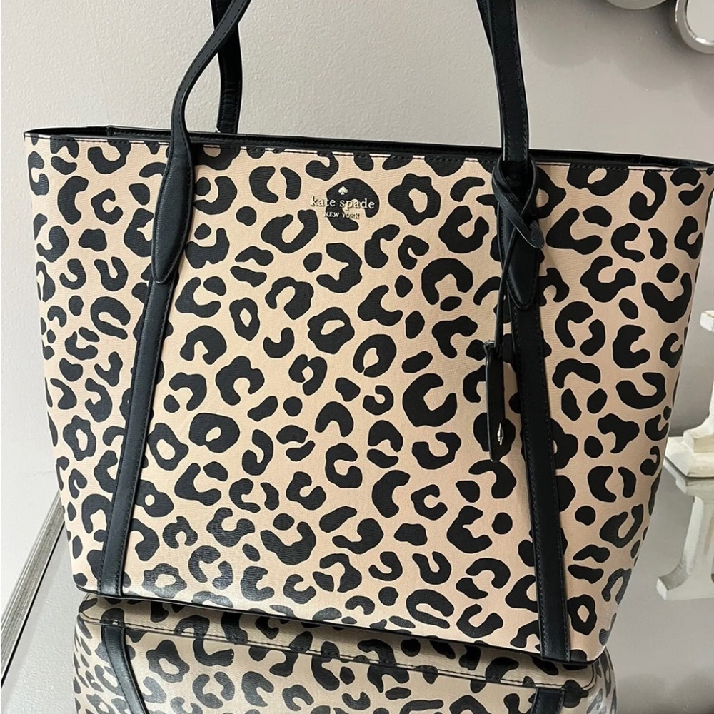 Kate Spade Cara Leopard animal print large tote shopper shoulder bag FALL vibes